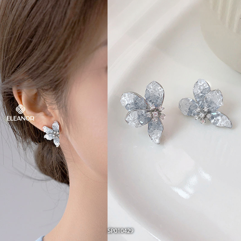 Bông tai nữ chuôi bạc 925 Eleanor Accessories hình hoa đính đá phụ kiện trang sức khuyên tai 10427