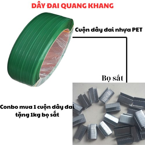 Combo mua 1 cuộn dây đai nhựa PET tặng 1kg bọ sắt, Hàng tiện lợi, an toàn, tiết kiệm nhất