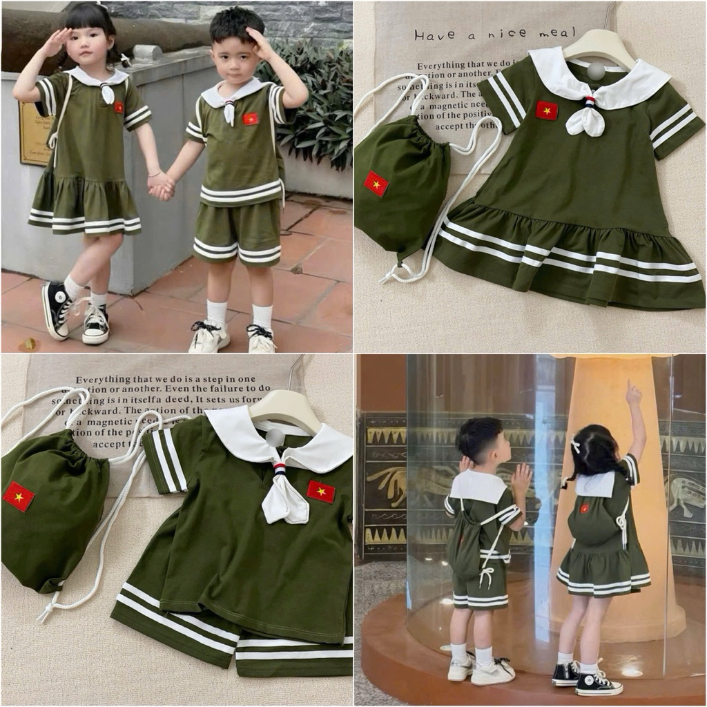 Set Thủy Thủ Cờ Tổ Quốc 🇻🇳 H2 - Tặng Balo Rút Cho Bé Trai Bé Gái Mặc Lễ Cotton Mềm Size 90-150 (8-24kg)