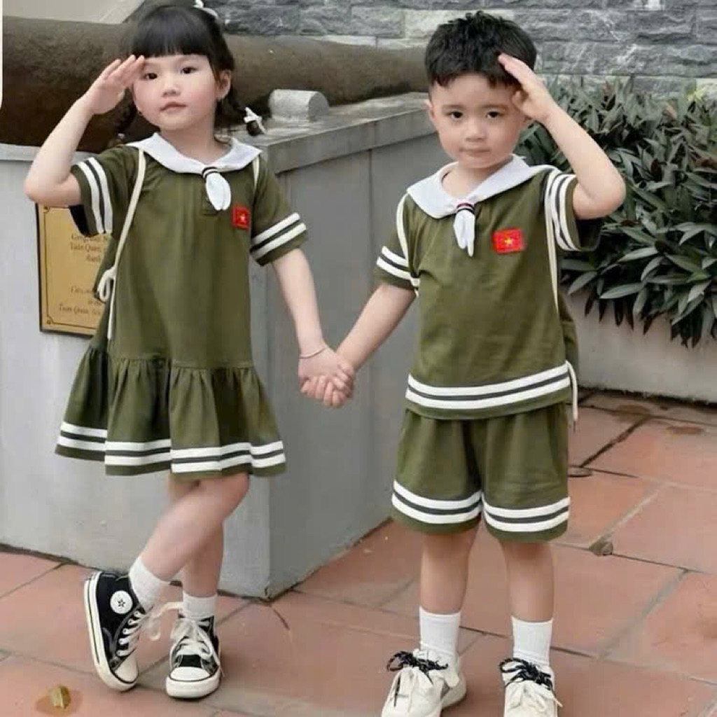Set Thủy Thủ Cờ Tổ Quốc 🇻🇳 H2 - Tặng Balo Rút Cho Bé Trai Bé Gái Mặc Lễ Cotton Mềm Size 90-150 (8-24kg)