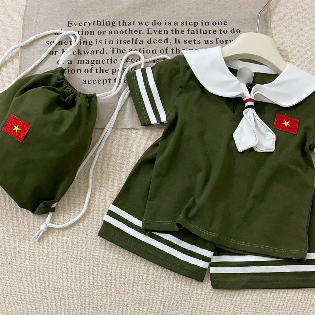 Set Thủy Thủ Cờ Tổ Quốc 🇻🇳 H2 - Tặng Balo Rút Cho Bé Trai Bé Gái Mặc Lễ Cotton Mềm Size 90-150 (8-24kg)