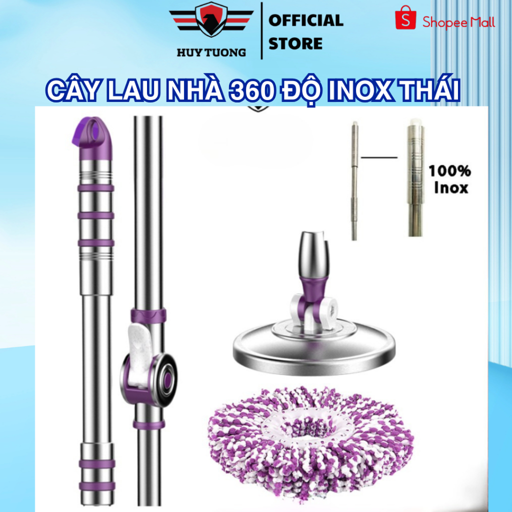 Cây lau nhà 360 tay gạt G7 inox cao cấp Thái Lan mâm inox kèm bông lau nhà. | BigBuy360 - bigbuy360.vn