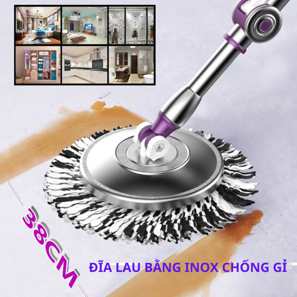 Cây lau nhà 360 tay gạt G7 inox cao cấp Thái Lan mâm inox kèm bông lau nhà. | BigBuy360 - bigbuy360.vn