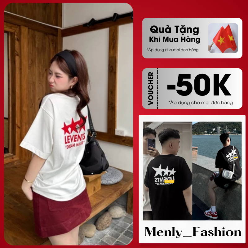 Áo Thun Nam Nữ Levents THÊU XÙ Ngôi Sao Vải Cotton 2 Chiều định lượng ...