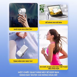 VZA Quạt mini X688 Tích Điện Mini Cầm Tay 200 Cấp Độ ,Quạt Sạc Tích Điện Động Cơ Không Chổi Chạy Êm