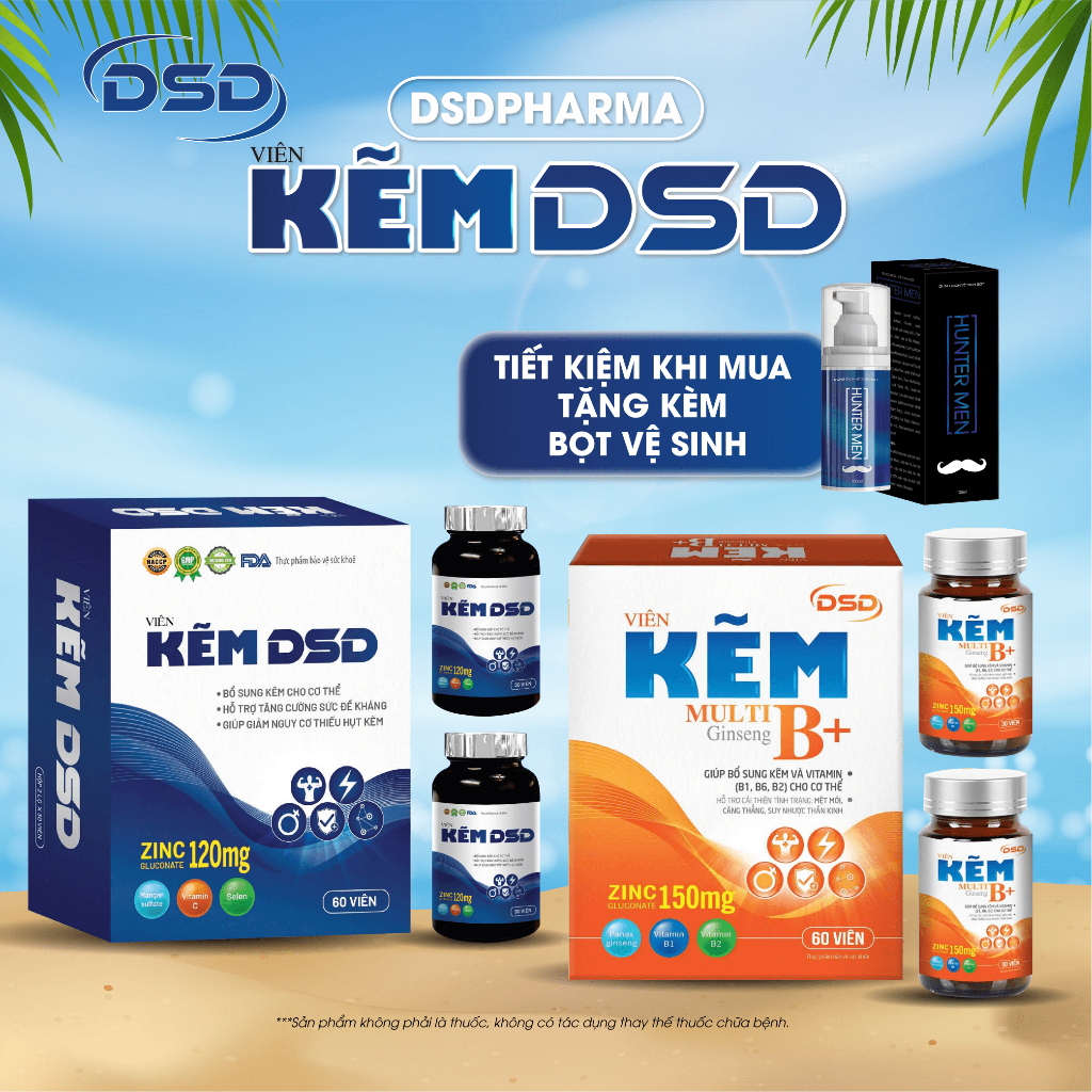 DSDPHARMA Kẽm DSD 30 Ngày 60 Ngày bổ sung kẽm - Viên uống DSD bổ sung Kẽm Biozinc