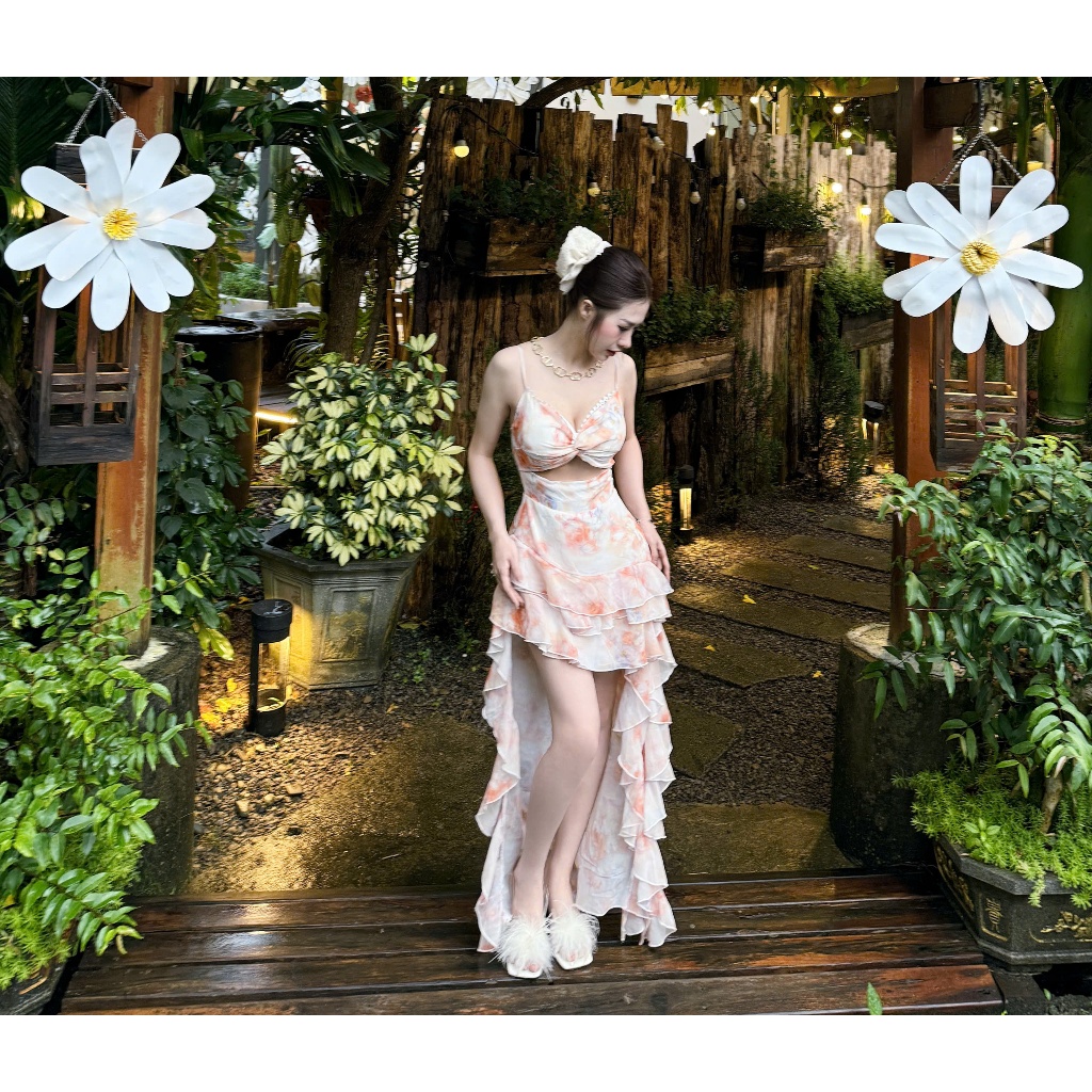 Đầm Hoa Hai Dây Voan Khoét Eo Nữ Tính Vintage – Đầm Nữ Dạo Phố, Đi Biển, Du Lịch, Hẹn Hò Cao Cấp