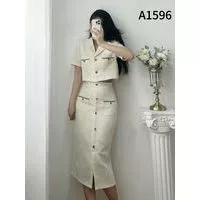 Set dạ tex cao cấp cổ vest A1596