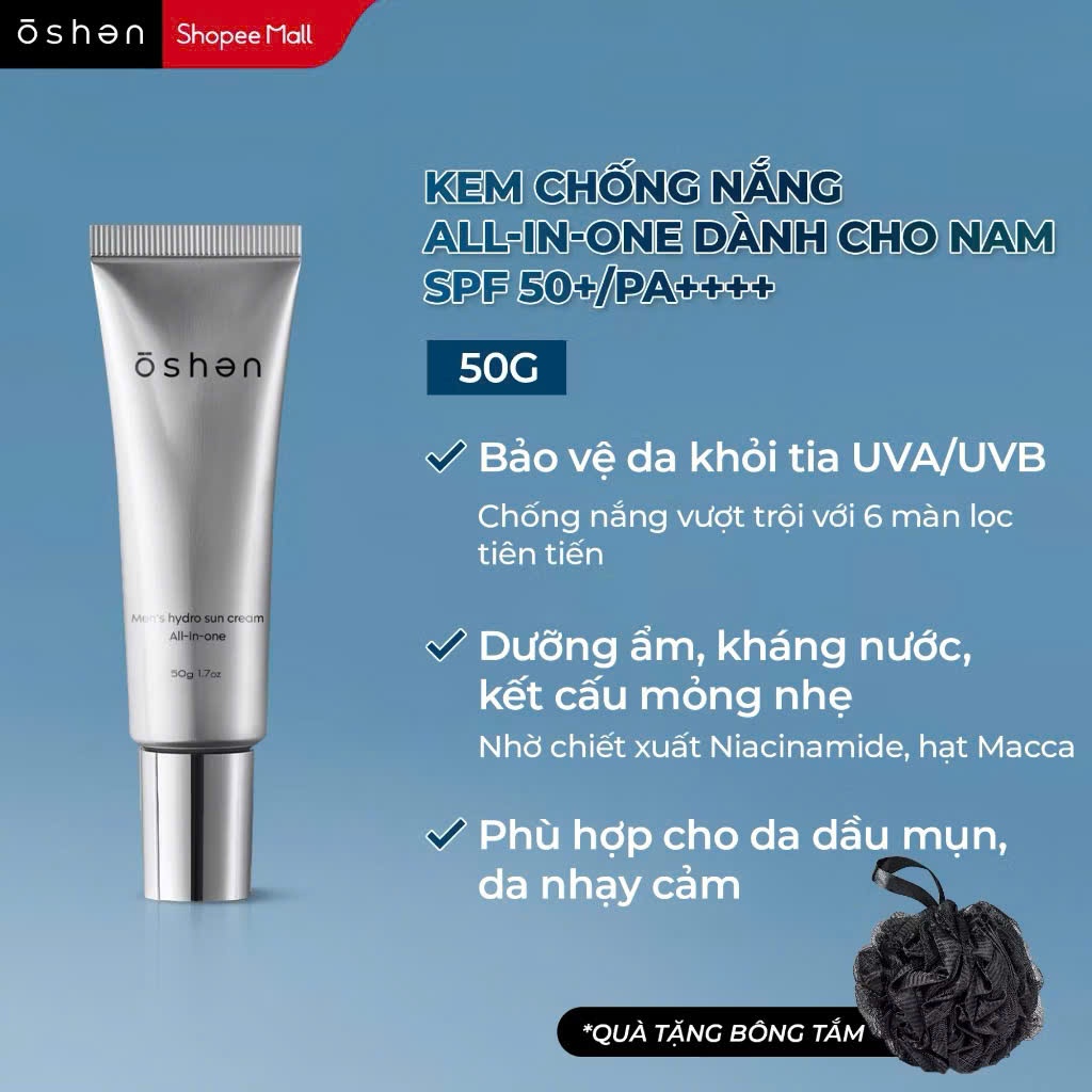 Kem chống nắng cho nam kết hợp dưỡng da SPF50+ PA++++ OSHEN JAPAN giúp ...