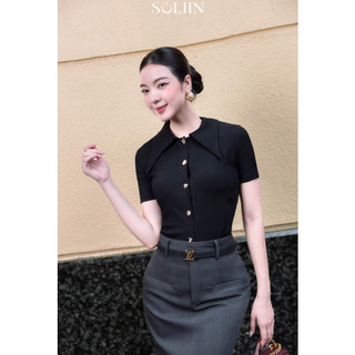 [VOUCHER 20%] Áo thun nữ thiết kế SOLIIN STELLA TOP, đóng khuy, chất liệu thun tăm Hàn co giãn tốt, thoáng mát