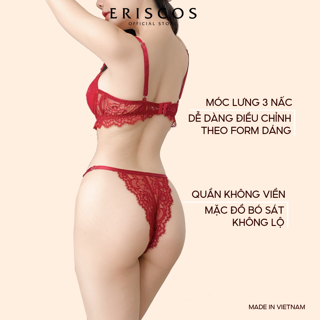 [MỚI] Bộ quần áo lót ren nội y đỏ có gọng quần dây gợi cảm ren mềm mại không mút ( có khe thêm mút rời) Eriscos