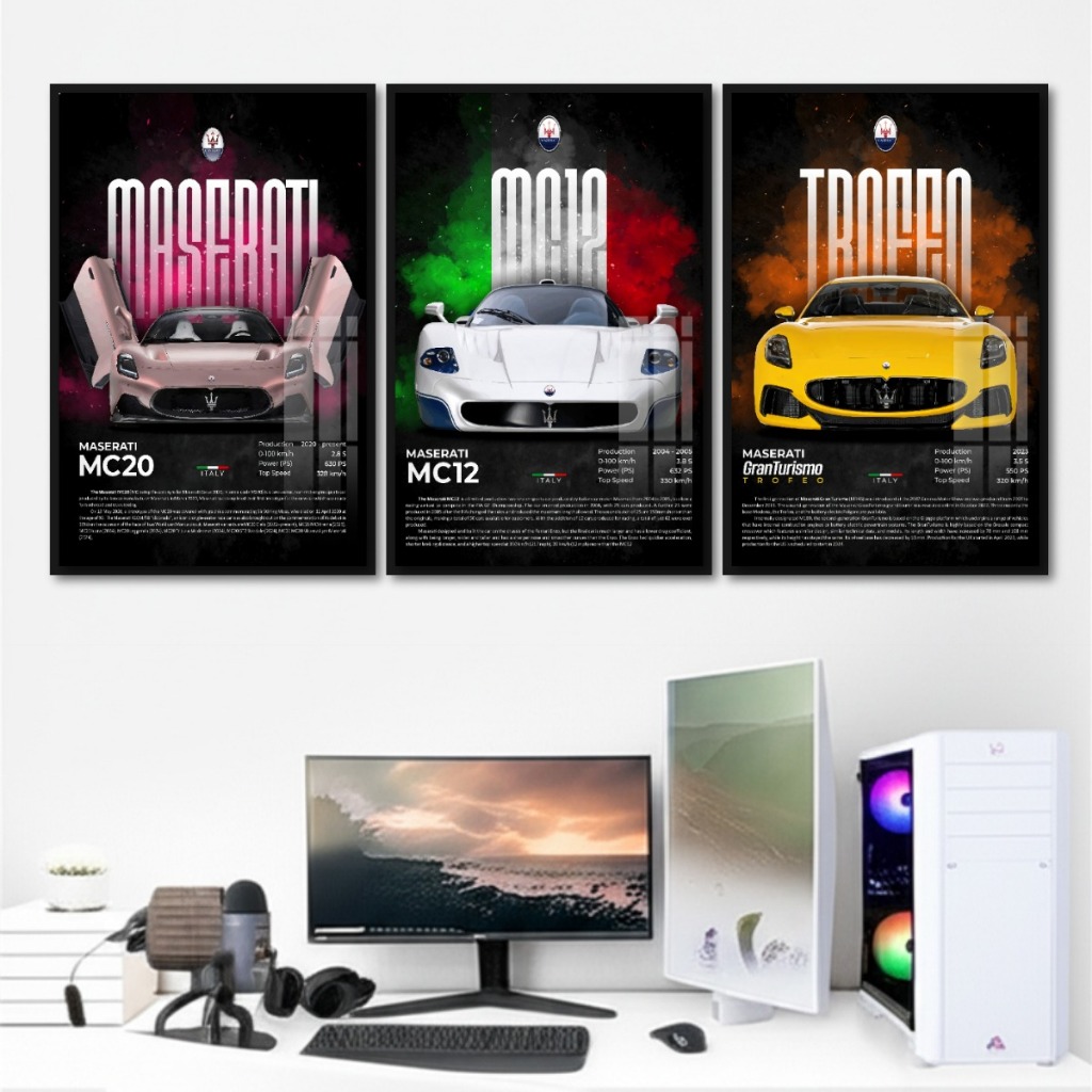 Tranh Siêu Xe Maserati, Bugatti, Koenigsegg,... Treo Tường Khung Composite Decor Trang Trí Phòng Khách, Phòng Game