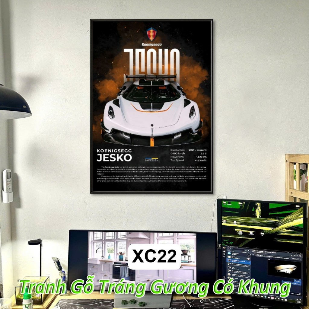 Tranh Siêu Xe Maserati, Bugatti, Koenigsegg,... Treo Tường Khung Composite Decor Trang Trí Phòng Khách, Phòng Game