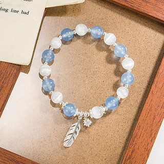 Vòng Tay Nữ Bạc 925 Đá Xanh Biển Aquamarine – Phối Charm Lá May Mắn – Trang Sức Phong Thuỷ Cao Cấp