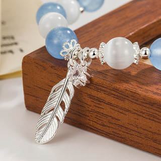 Vòng Tay Nữ Bạc 925 Đá Xanh Biển Aquamarine – Phối Charm Lá May Mắn – Trang Sức Phong Thuỷ Cao Cấp