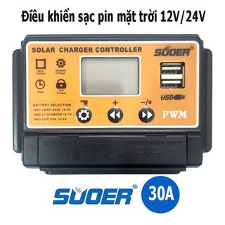 Sạc pin năng lượng mặt trời PWM SUOER 12V 24V 30A ST-S1230 - Giải pháp sạc ắc quy hiệu quả cho hệ thống điện 12V.