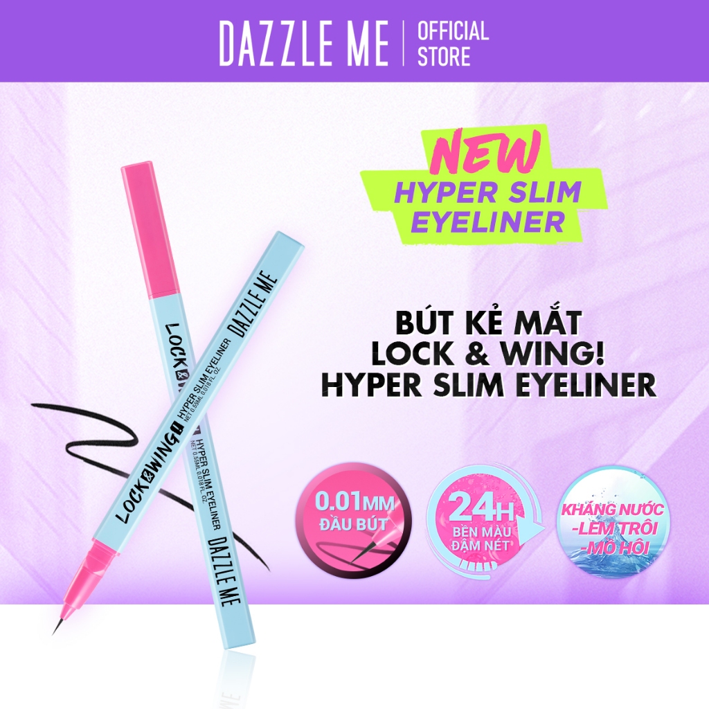 Bút kẻ mắt siêu mảnh DAZZLE ME Lock & Wing! Hyper Slim Eyeliner đầu cọ mềm chống nước 0.55ml