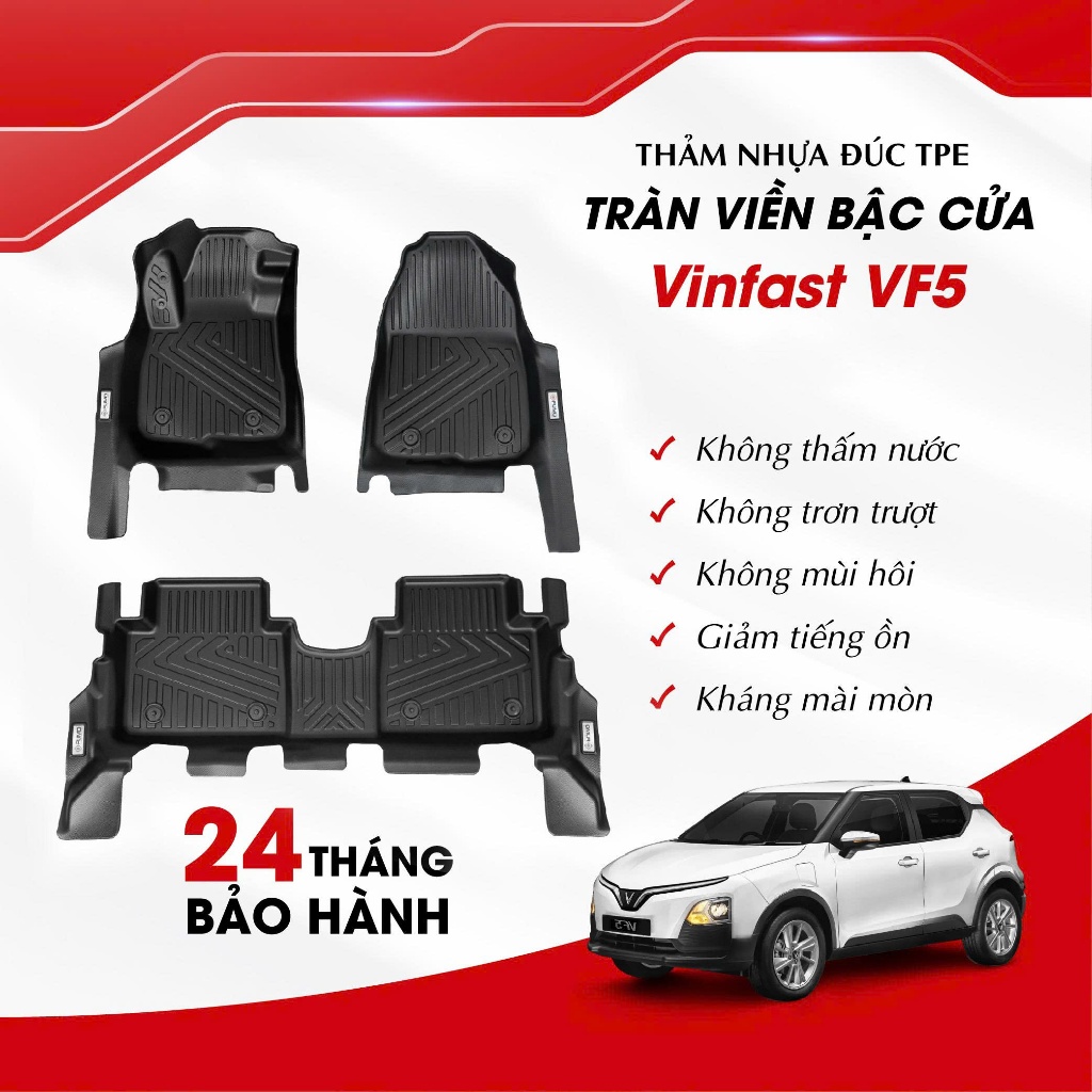 Thảm Lót Sàn Ô Tô TPE Cao Cấp Vinfast VF5 Đời 2023 - 2026 TRÀN VIỀN, Thảm Nhựa Đúc Nguyên Khối