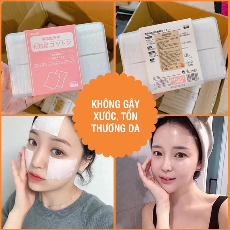 Bông tẩy trang MINISO Nhật Bản 180 miếng, chuẩn cotton nguyên chất, siêu dai và mềm mại, sạch sâu