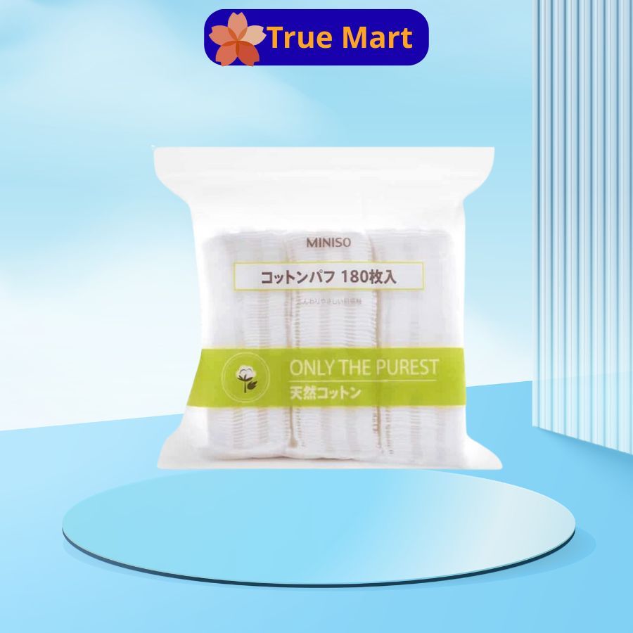 Bông tẩy trang MINISO Nhật Bản 180 miếng, chuẩn cotton nguyên chất, siêu dai và mềm mại, sạch sâu