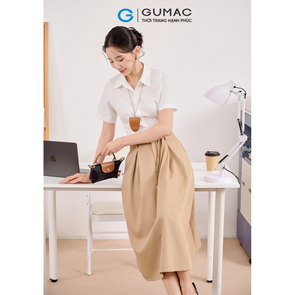 Chân váy nữ GUMAC A xòe 2 lớp lưng kiểu thắt nơ chiết ly có túi  VE05012 - VF05045