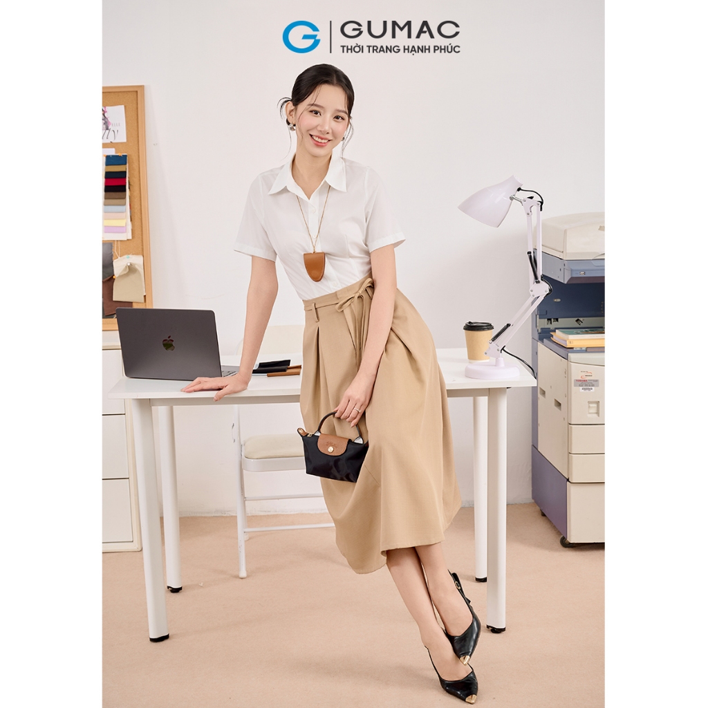 Chân váy nữ GUMAC A xòe 2 lớp lưng kiểu thắt nơ chiết ly có túi  VE05012 - VF05045