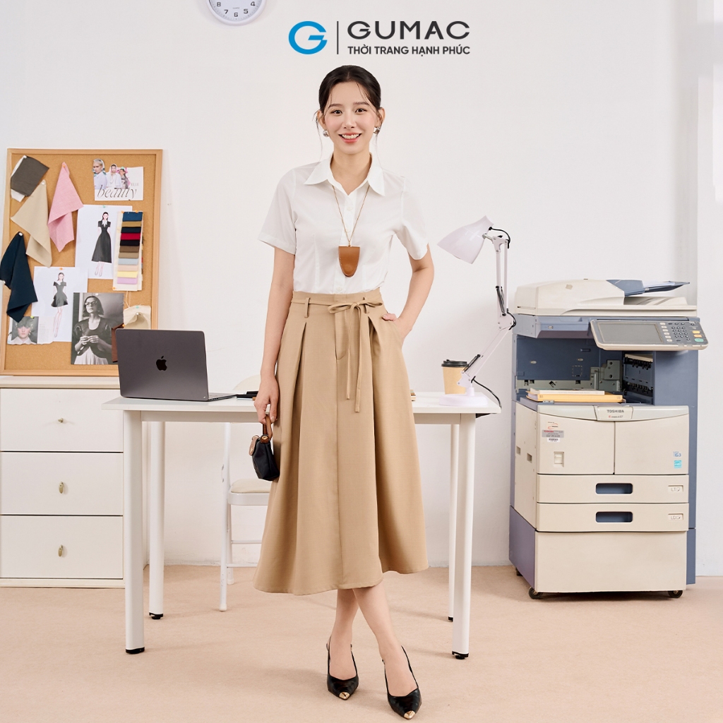 Chân váy nữ GUMAC A xòe 2 lớp lưng kiểu thắt nơ chiết ly có túi  VE05012 - VF05045