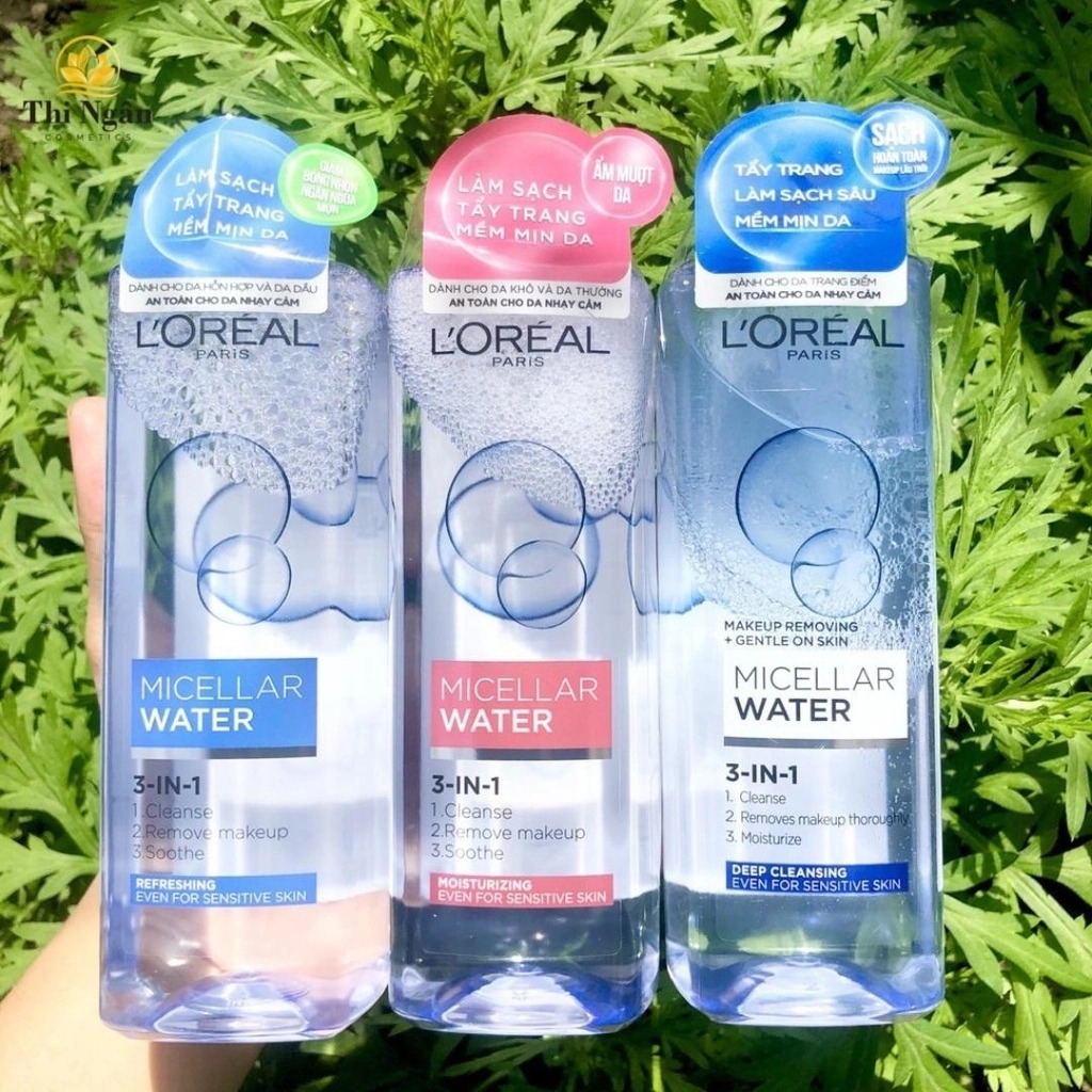 Nước tẩy trang LorealParis 3-in-1 Micellar Water 400ml đủ màu dành cho mọi loại da chính hãng