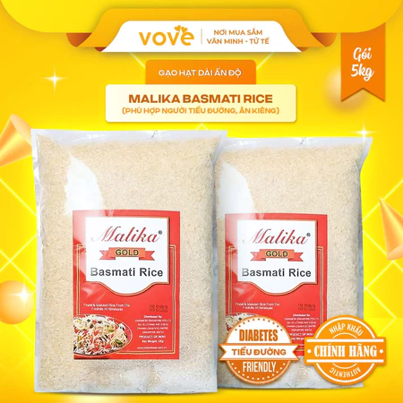 Gạo hạt dài Ấn Độ MALIKA Basmati Rice, phù hợp người tiểu đường, 5kg