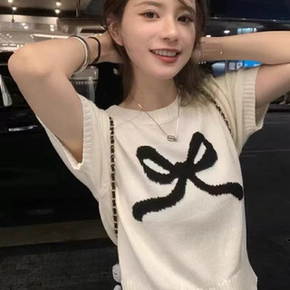 LT - Áo len nơ cổ tròn mongtoghi cộc tay, fom ngắn ôm vừa xinh xắn free size 1191