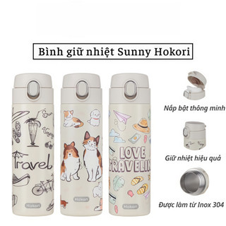 Bình giữ nhiệt Sunny 340ml-460ml Hokori 0123, Bình nước inox giữ nhiệt Việt Nhật cao cấp