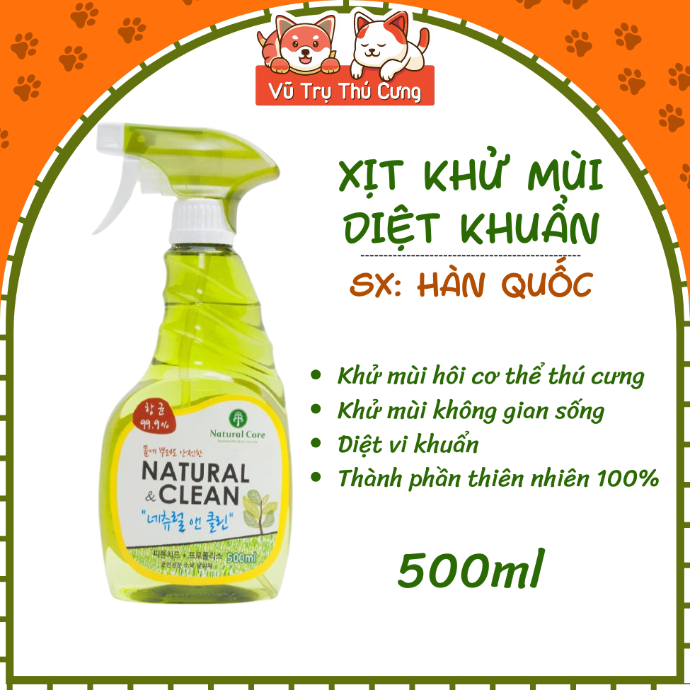 Xịt Khử Mùi Diệt Khuẩn Natural Clean Hàn Quốc 500ml