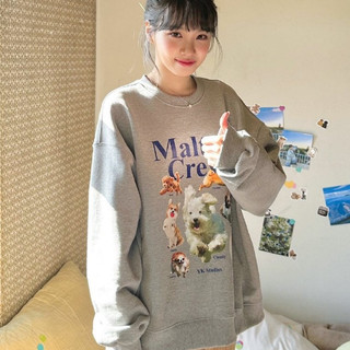 Mua hộ chó Wai Kei in hình tròn rộng thùng thình, cổ tròn, đại học T thoải mái, lười biếng, tay áo dài, nữ thu vàng, cùn