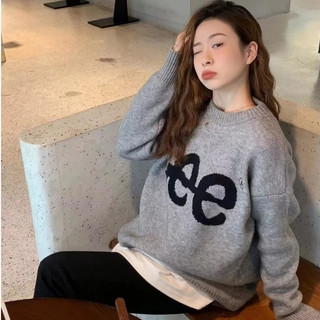 LEE  Áo len cổ tròn dài tay áo thu đông cặp vợ chồng Hàn Quốc giải trí rộng rãi sinh viên áo len dệt kim ins Trang chủ