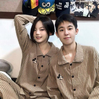 BỘ NGỦ ĐÔI DÀI TAY NÂU THÊU MICKEY