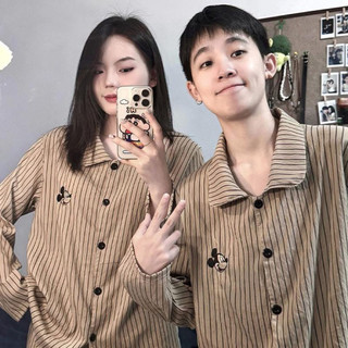 BỘ NGỦ ĐÔI DÀI TAY NÂU THÊU MICKEY