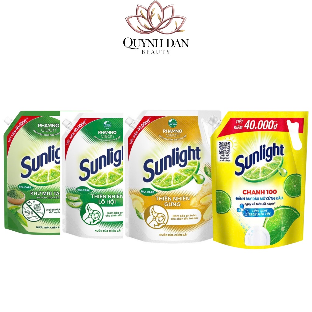 Nước rửa chén Sunlight Bio-care Thiên Nhiên 100% Gốc thực vật Lô Hội/Gừng/Trà Xanh Túi 3,3kg