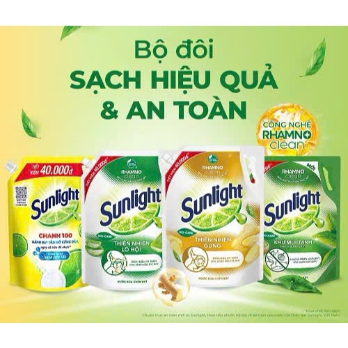 Nước rửa chén Sunlight Bio-care Thiên Nhiên 100% Gốc thực vật Lô Hội/Gừng/Trà Xanh Túi 3,3kg