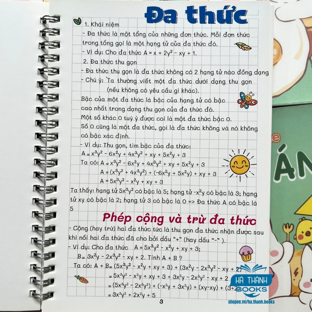 Sổ tay take note Toán lớp 8 | Ghi chép kiến thức Toán lớp 8 ngắn gọn dễ hiểu | In màu - gáy lò xo