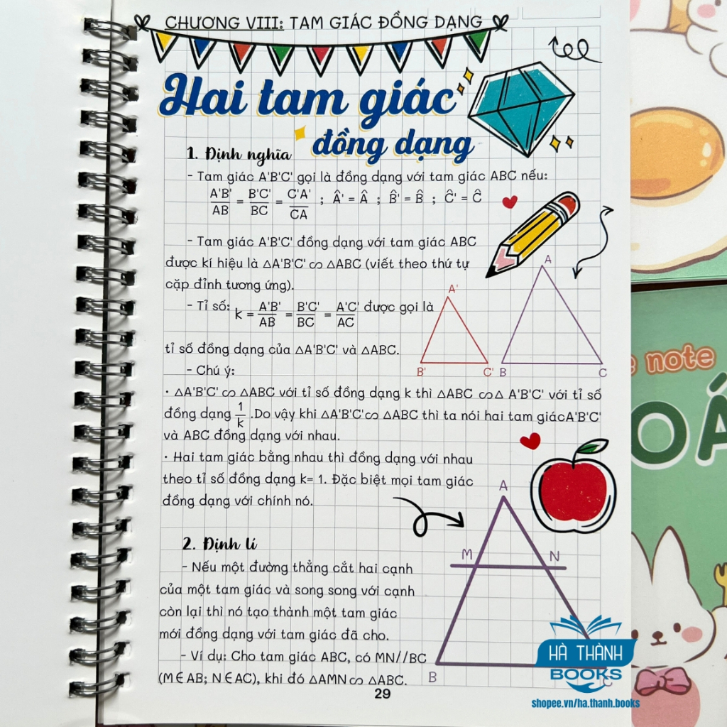 Sổ tay take note Toán lớp 8 | Ghi chép kiến thức Toán lớp 8 ngắn gọn dễ hiểu | In màu - gáy lò xo