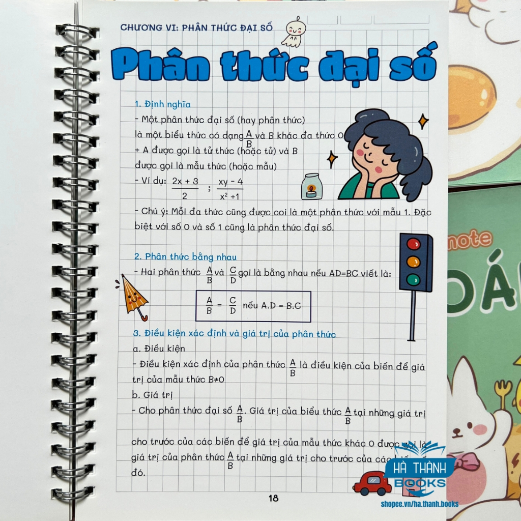Sổ tay take note Toán lớp 8 | Ghi chép kiến thức Toán lớp 8 ngắn gọn dễ hiểu | In màu - gáy lò xo