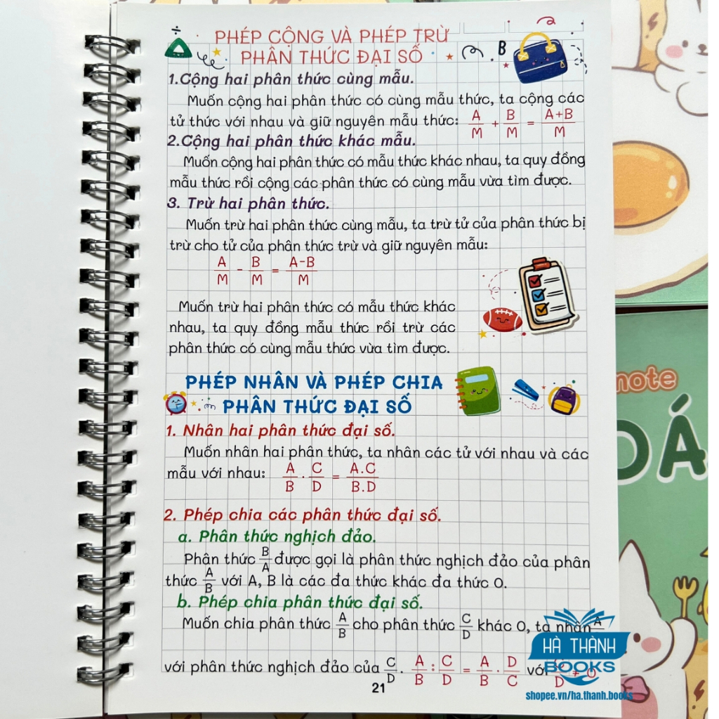 Sổ tay take note Toán lớp 8 | Ghi chép kiến thức Toán lớp 8 ngắn gọn dễ hiểu | In màu - gáy lò xo