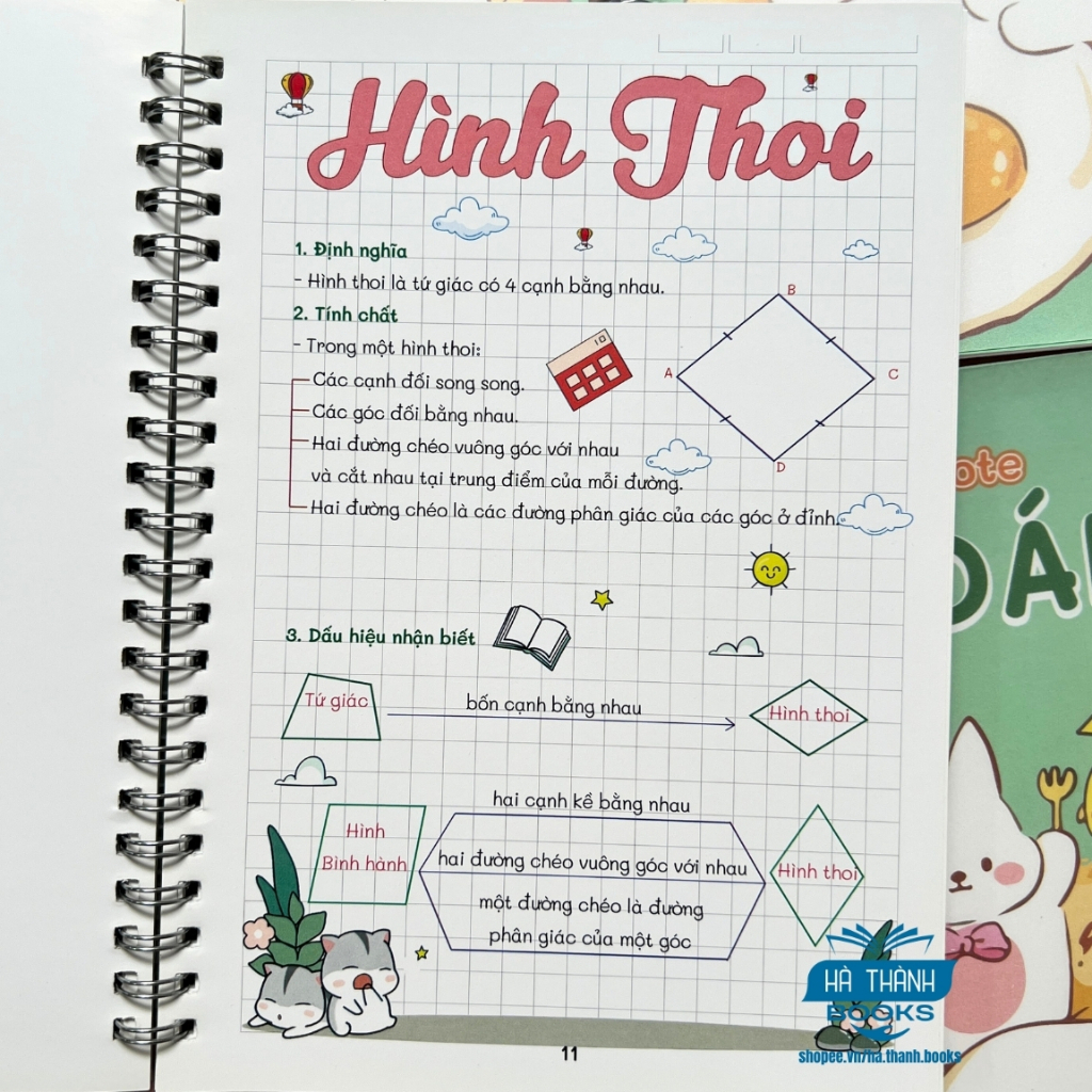 Sổ tay take note Toán lớp 8 | Ghi chép kiến thức Toán lớp 8 ngắn gọn dễ hiểu | In màu - gáy lò xo