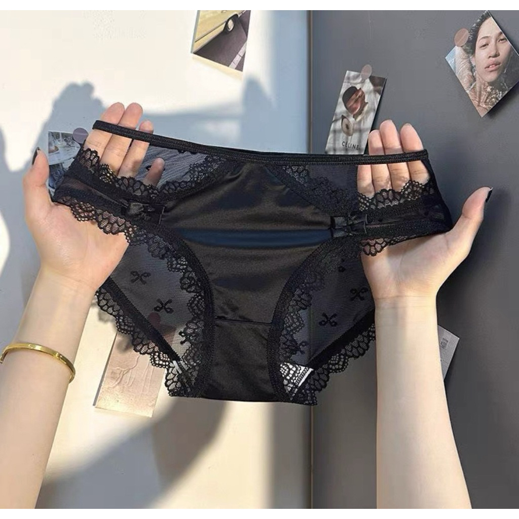 Quần lót ren lụa satin gợi cảm Lalaly L29, quần lót nữ phối ren lưới thoáng khí cho nữ