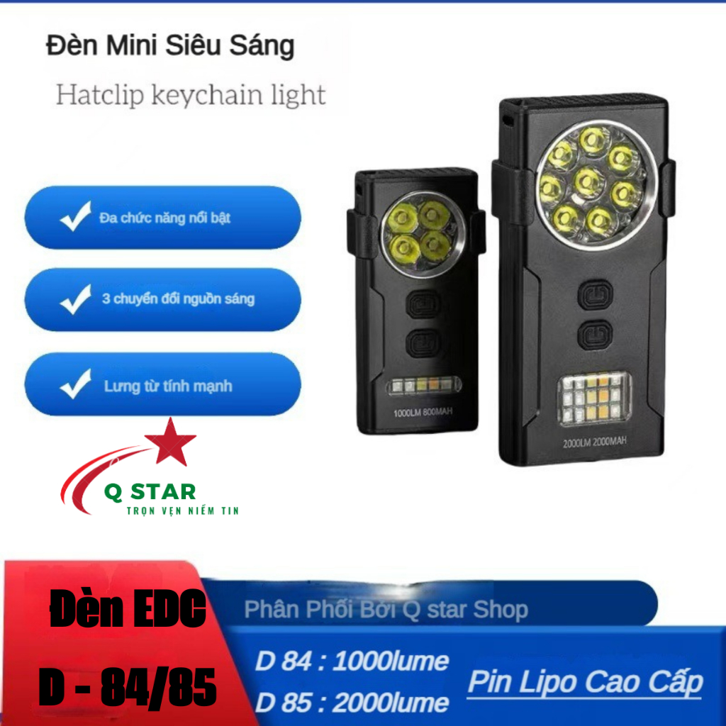 Đèn Pin Mini EDC Đa Năng Siêu Sáng D85 Sáng Đạt 2000lume Pin Lipo ...