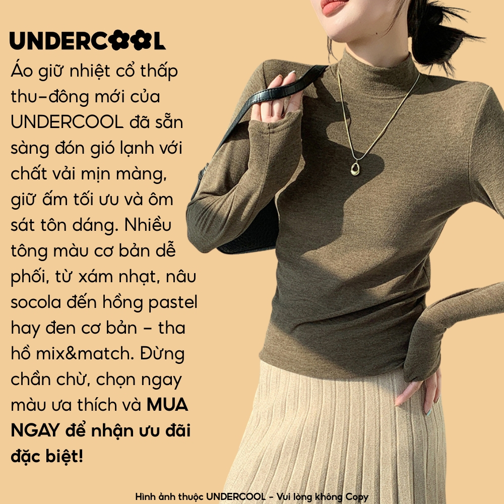 Áo thun nữ dài tay cổ thấp UNDERCOOL giữ nhiệt, lông thỏ, mềm mịn, Basic siêu co giãn ôm dáng giữ nhiệt H251