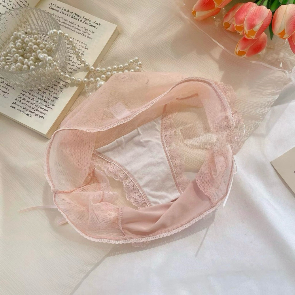 Quần lót nơ xinh nữ tính gợi cảm Lalaly L32, quần lót ren mỏng phong cách sang trọng kiểu Pháp