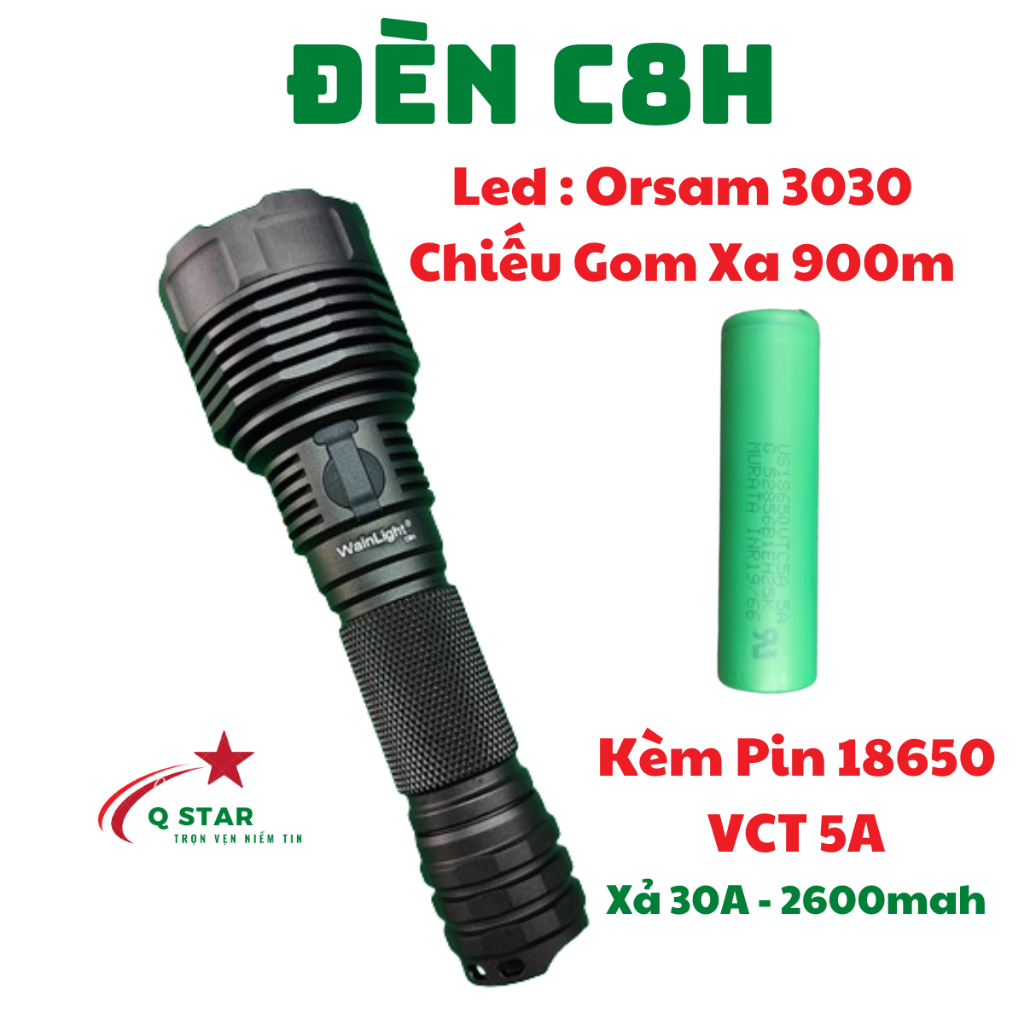 Đèn Pin Siêu Sáng C8H Bản Led Orsam 3030 Chiếu Xa 900m Full Kim Loại Đi ...