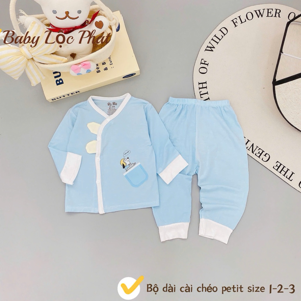 (LPDT 25) Bộ quần áo sơ sinh thun lạnh PETIT dài tay cho bé mềm mịn thoải mái 0 - 9m