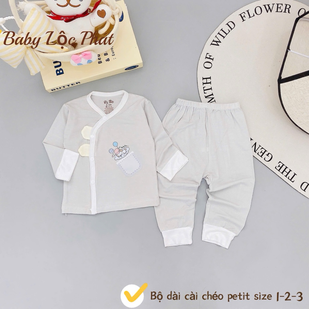 (LPDT 25) Bộ quần áo sơ sinh thun lạnh PETIT dài tay cho bé mềm mịn thoải mái 0 - 9m